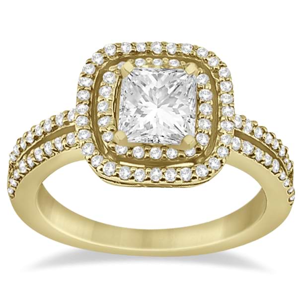 Double Halo Diamond Square Engagement Ring 14K Yellow Gold (0.50ct)