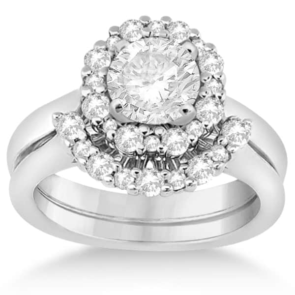 Halo Diamond Engagement Ring & Wedding Band 18k White Gold (0.51ct)