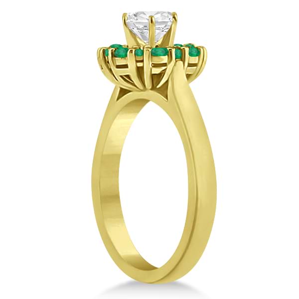 Prong Set Floral Halo Emerald Engagement Ring 14k Yellow Gold (0.68ct)
