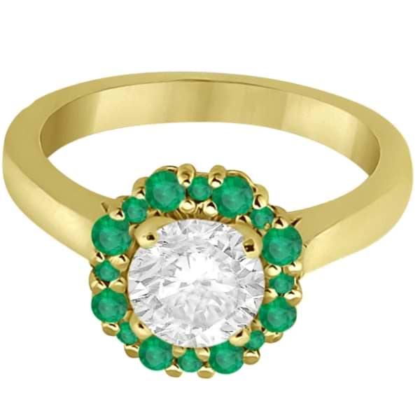 Prong Set Floral Halo Emerald Engagement Ring 14k Yellow Gold (0.68ct)