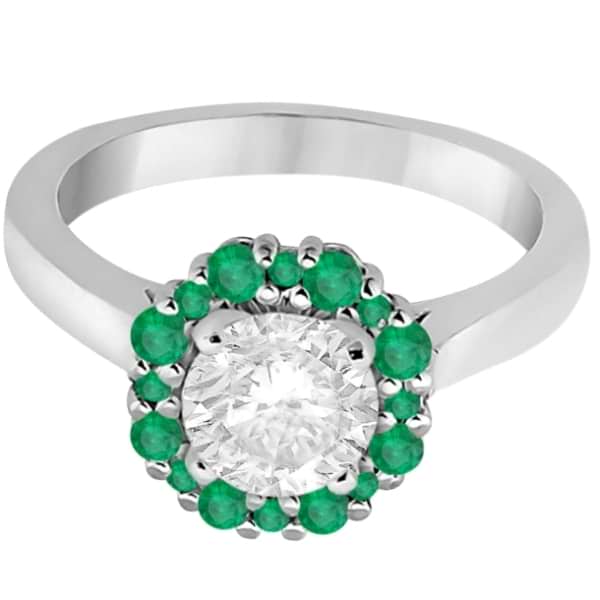 Prong Set Floral Halo Emerald Engagement Ring Platinum (0.68ct)