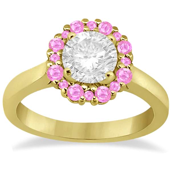 Prong Set Halo Pink Sapphire Engagement Ring 14k Yellow Gold (0.68ct)