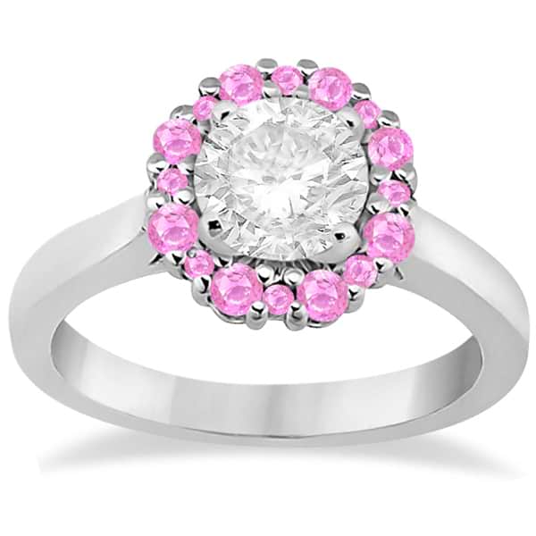 Prong Set Halo Pink Sapphire Engagement Ring 18k White Gold (0.68ct)
