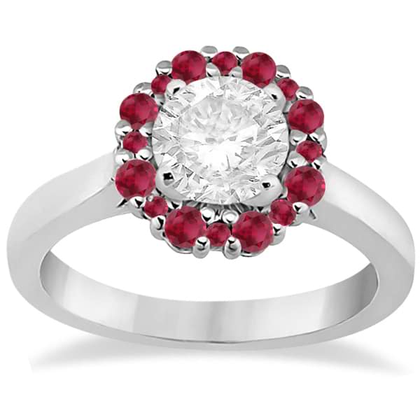 Prong Set Floral Halo Ruby Engagement Ring 14K White Gold (0.68ct)