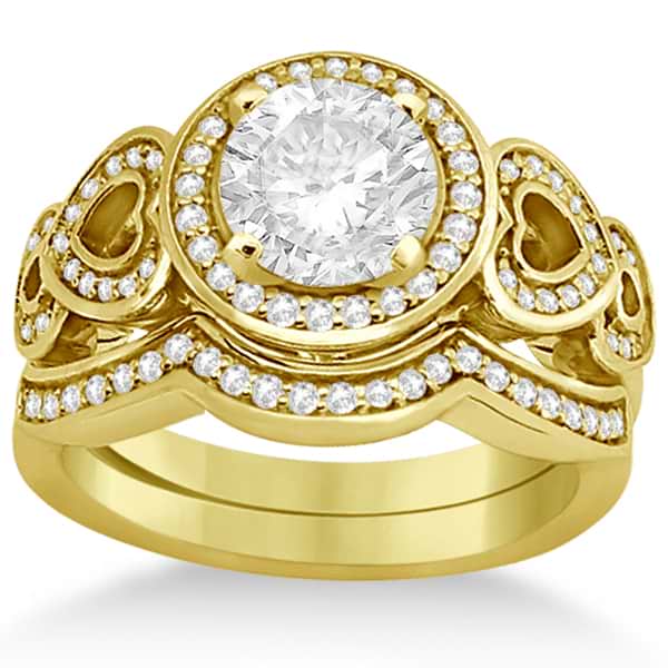 Halo Heart Engagement Ring & Wedding Band 18kt Yellow Gold (0.50ct.)