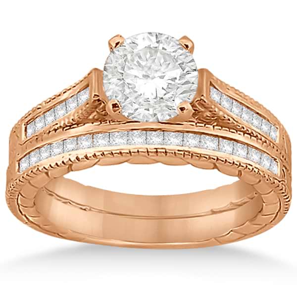 Princess Cut Channel Diamond Bridal Set in 14k Rose Gold (0.38ct)