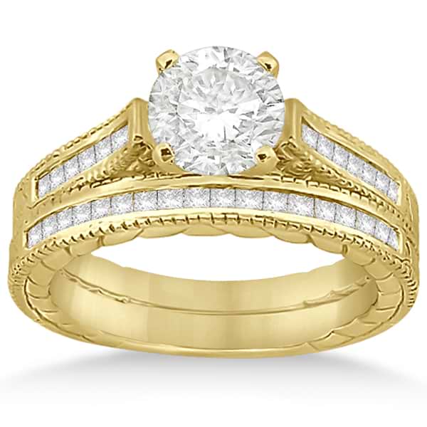 Princess Cut Channel Diamond Bridal Set in 18k Yellow Gold (0.38ct)