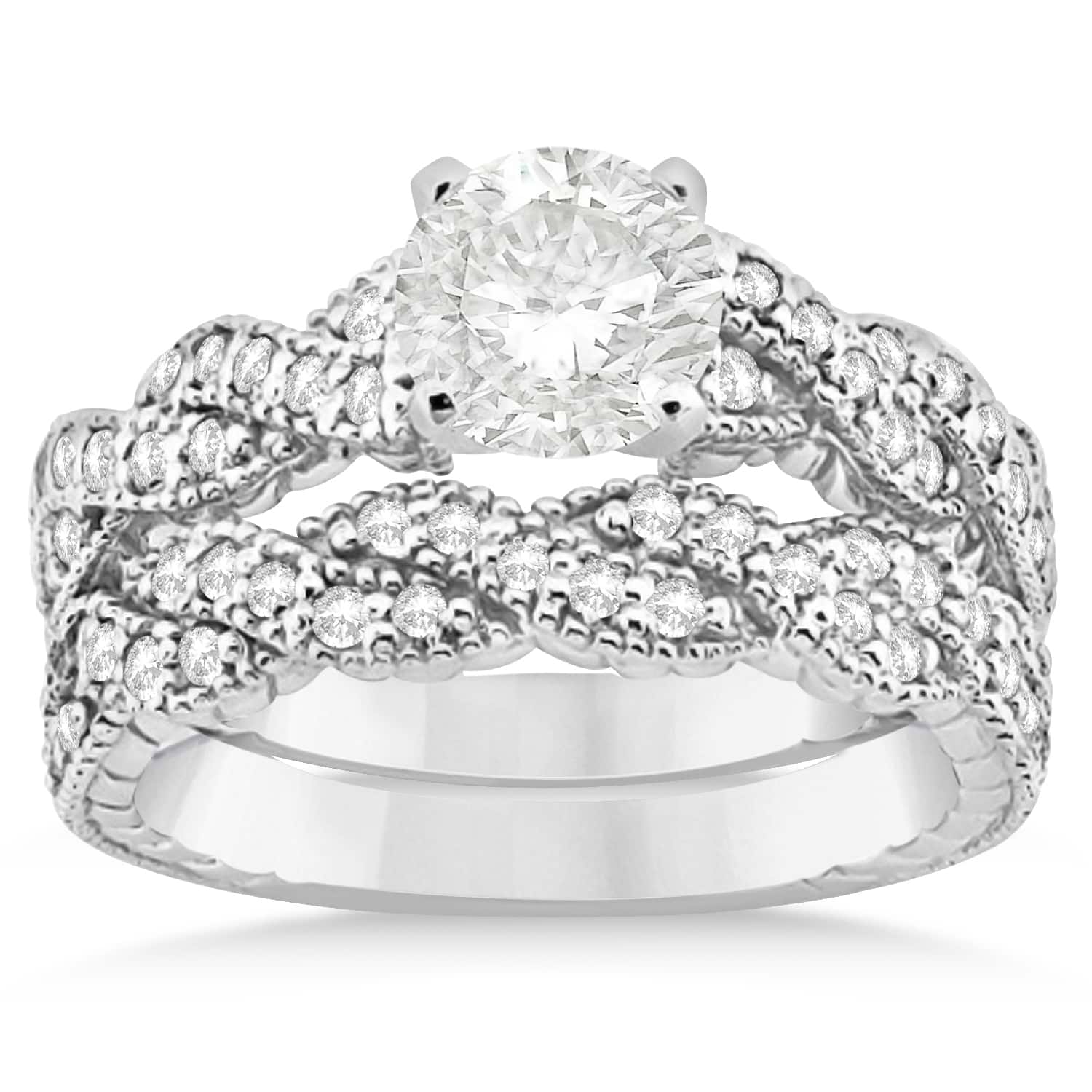 Diamond Braided Bridal Set Setting 18k White Gold 0.44ct