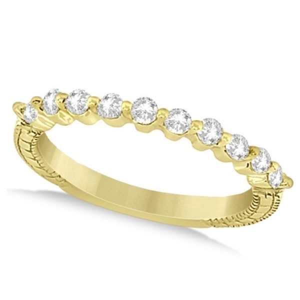 Filigree Designed Ten Diamond Wedding Band in 14k Yellow Gold 0.30ct