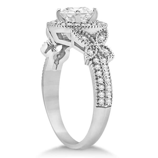 Halo Diamond Butterfly Engagement Ring 14k White Gold (0.33ct)