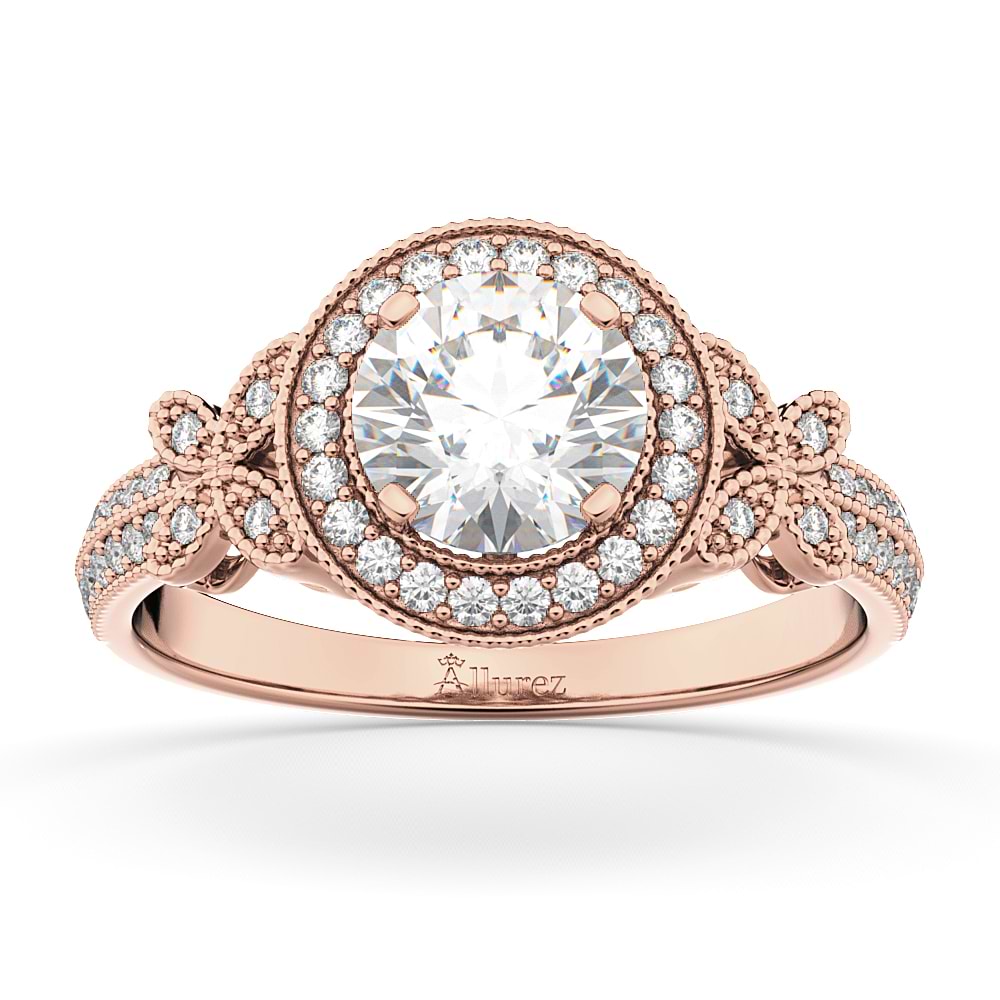 Halo Diamond Butterfly Engagement Ring 18k Rose Gold (0.33ct)
