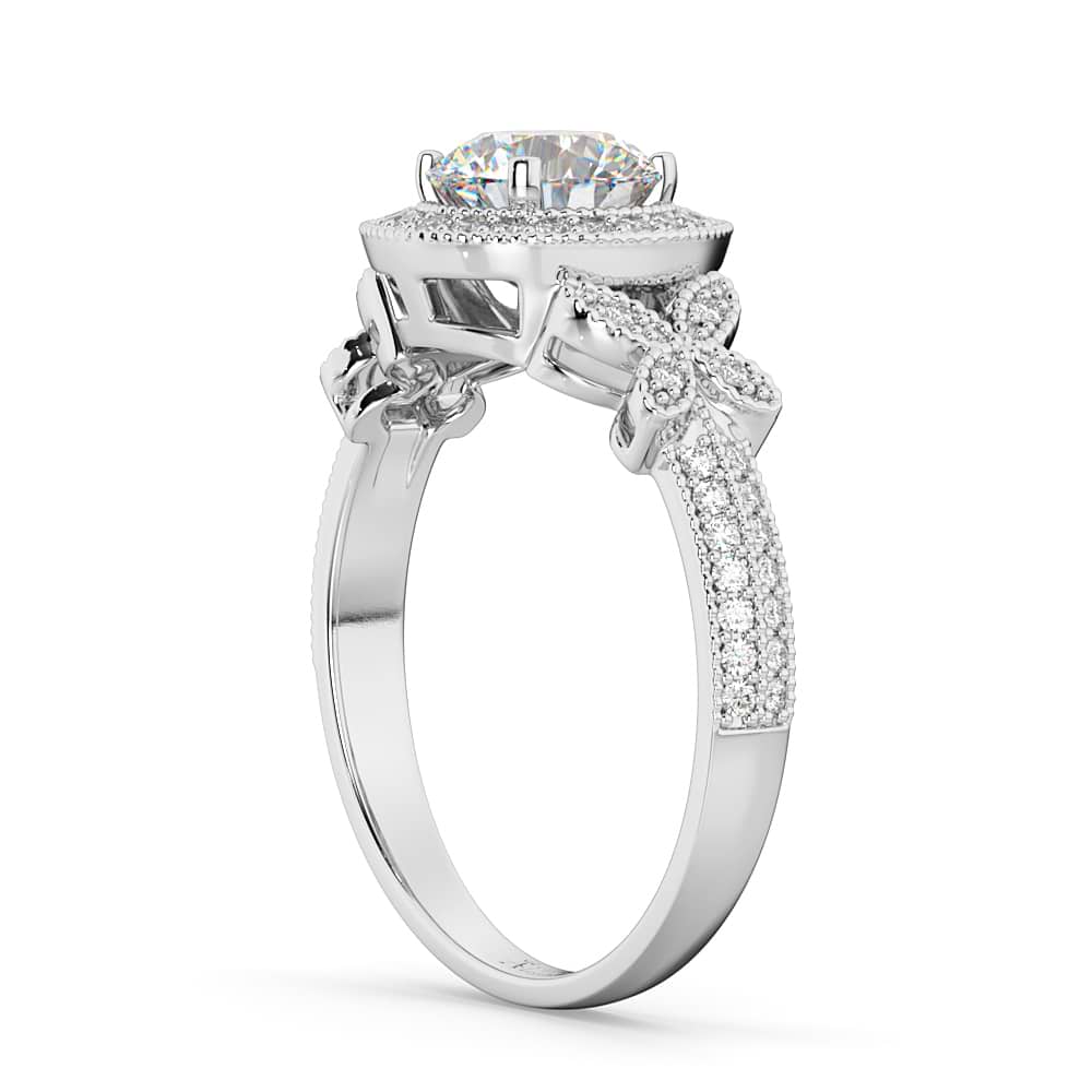 Diamond & Sapphire Butterfly Engagement Ring 18k White Gold (0.35ct)