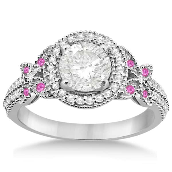 Diamond & Pink Sapphire Butterfly Engagement Ring Palladium (0.35ct)