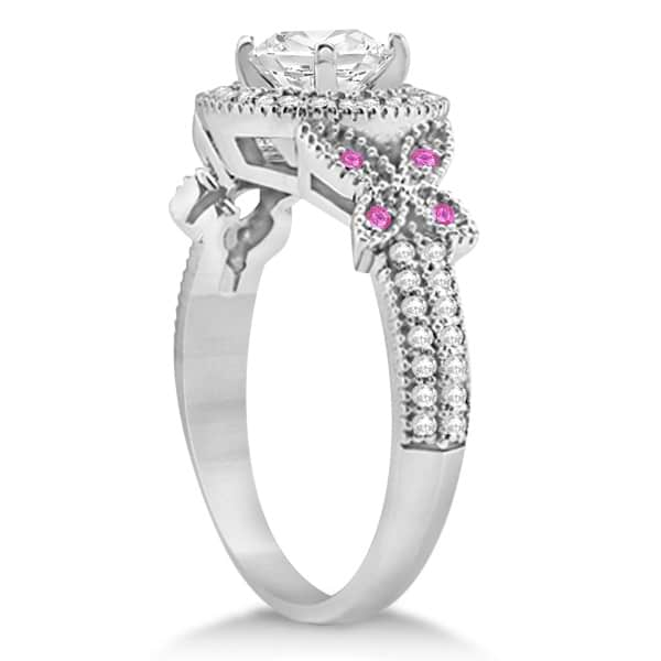 Butterfly Diamond & Pink Sapphire Engagement Set Palladium (0.50ct)