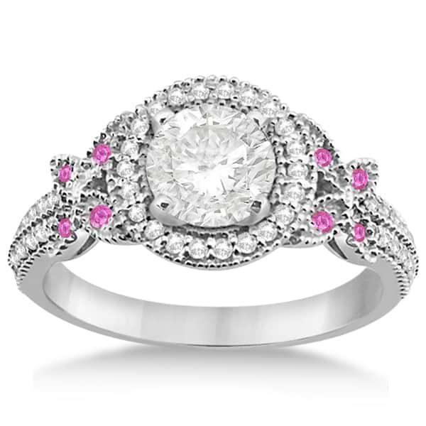 Butterfly Diamond & Pink Sapphire Engagement Set Palladium (0.50ct)