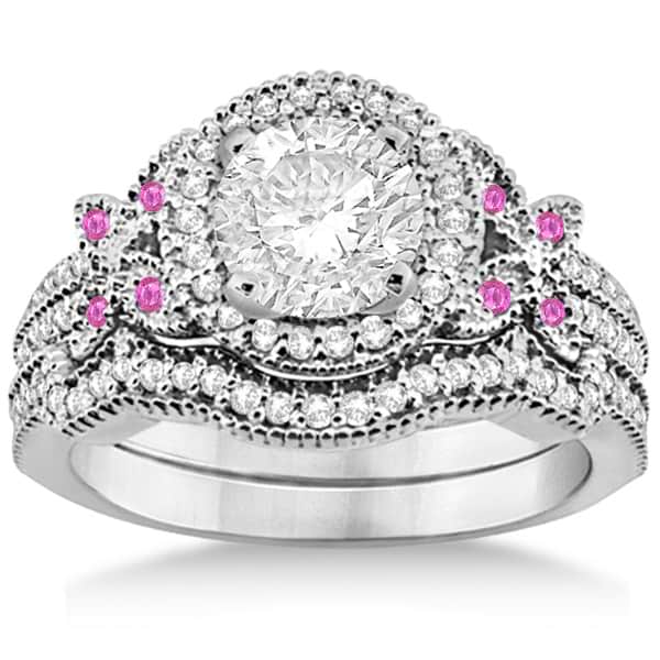 Butterfly Diamond & Pink Sapphire Engagement Set Platinum (0.50ct)
