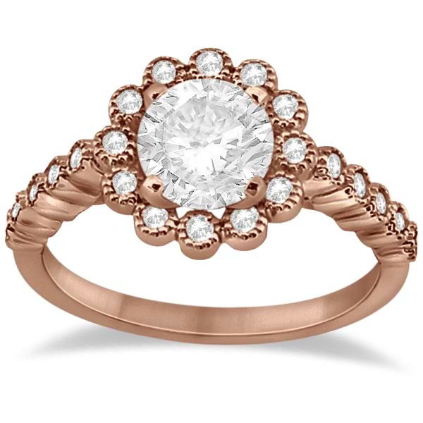 Diamond Halo Flower Engagement Ring Setting 14k Rose Gold (0.33ct)