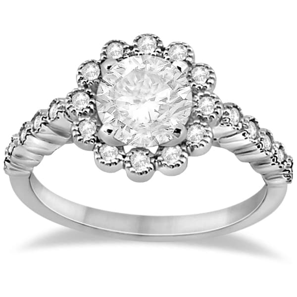 Diamond Halo Flower Engagement Ring Setting 14k White Gold (0.33ct)