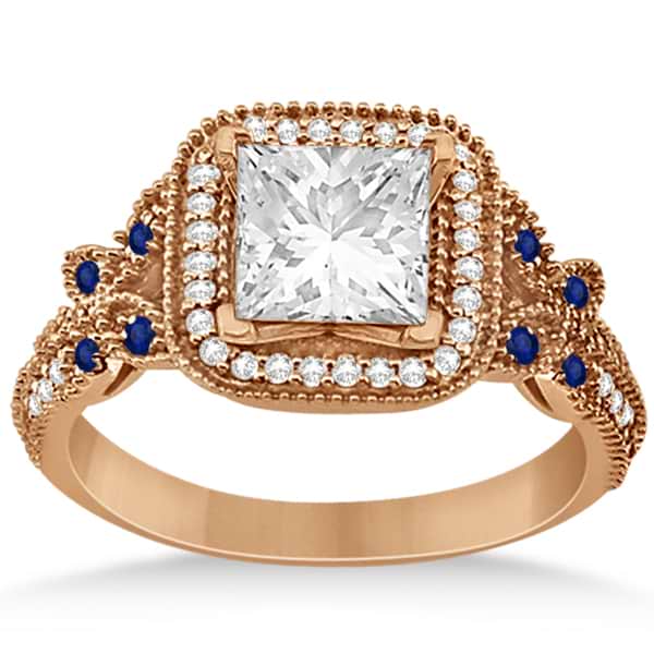 Butterfly Square Halo Sapphire Engagement Ring 14k Rose Gold (0.34ct)