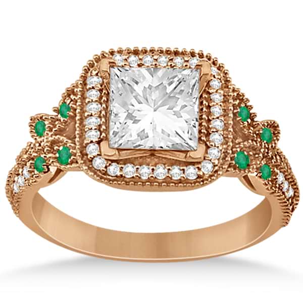 Emerald Square-Halo Butterfly Engagement Ring 14k Rose Gold (0.34ct)