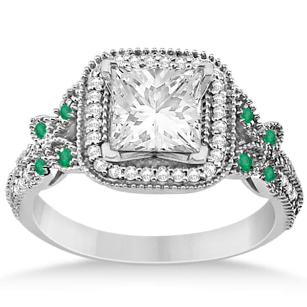 Emerald Square-Halo Butterfly Engagement Ring Palladium (0.34ct)