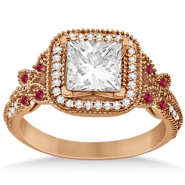 Butterfly Square Halo Ruby Engagement Ring 14k Rose Gold (0.34ct)