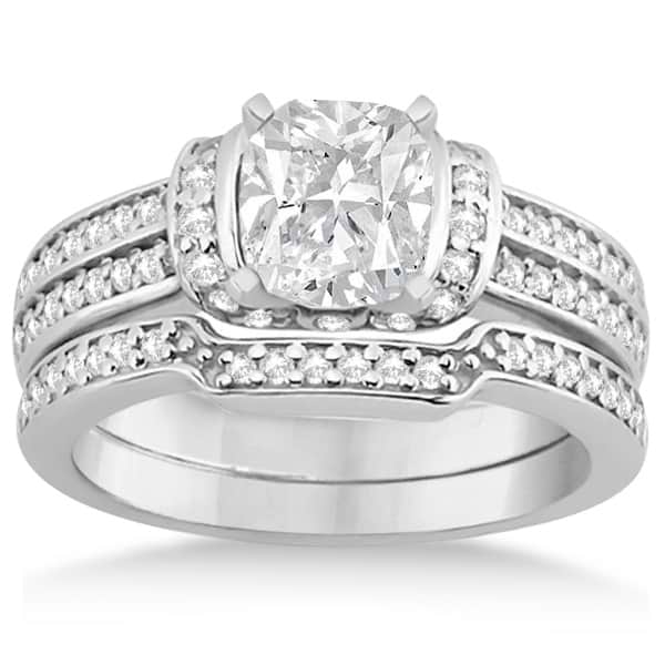 Ribbon Diamond Engagement Ring & Wedding Band 14k White Gold (0.44ct)