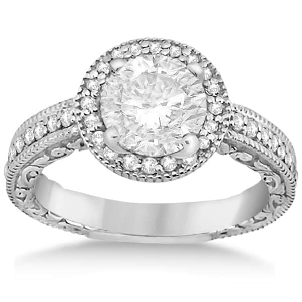 Filigree Carved Halo Diamond Engagement Ring 14k White Gold (0.30ct)