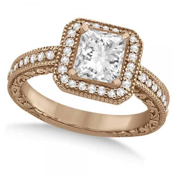 Milgrain Halo Princess Diamond Engagement Ring 14k Rose Gold (1.00ct)