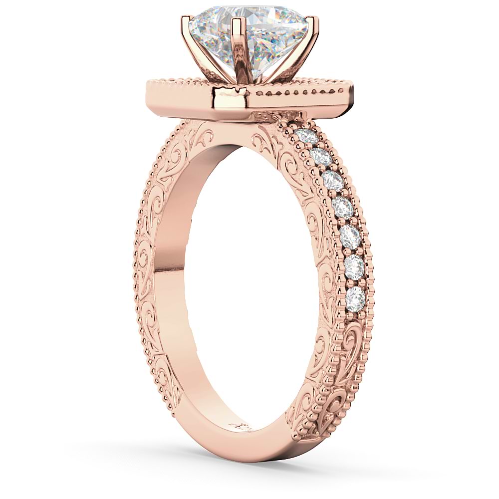 Milgrain Square Halo Diamond Engagement Ring 14kt Rose Gold (0.32ct.)