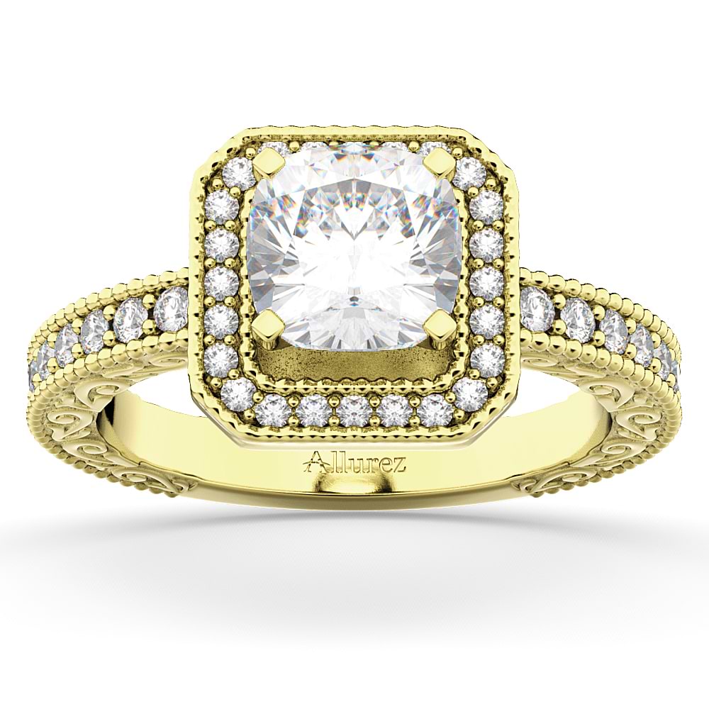 Milgrain Square Halo Diamond Engagement Ring 14kt Yellow Gold (0.32ct)