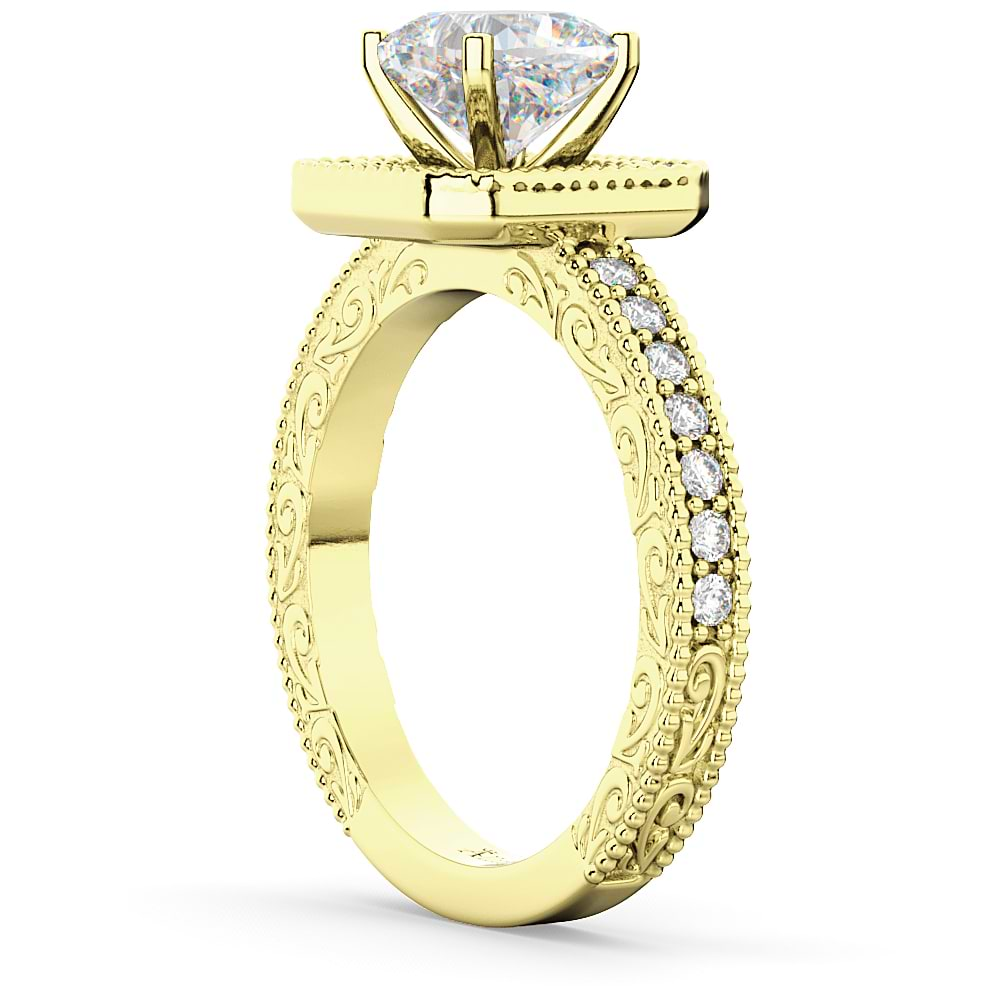 Milgrain Square Halo Diamond Engagement Ring 14kt Yellow Gold (0.32ct)