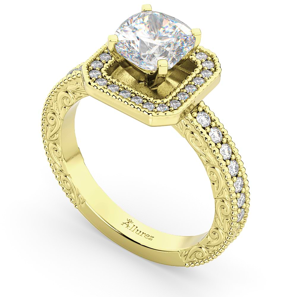 Milgrain Square Halo Diamond Engagement Ring 14kt Yellow Gold (0.32ct)