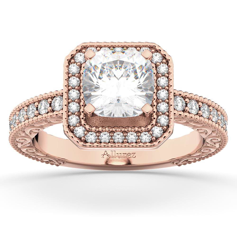 Milgrain Square Halo Diamond Engagement Ring 18kt Rose Gold (0.32ct.)