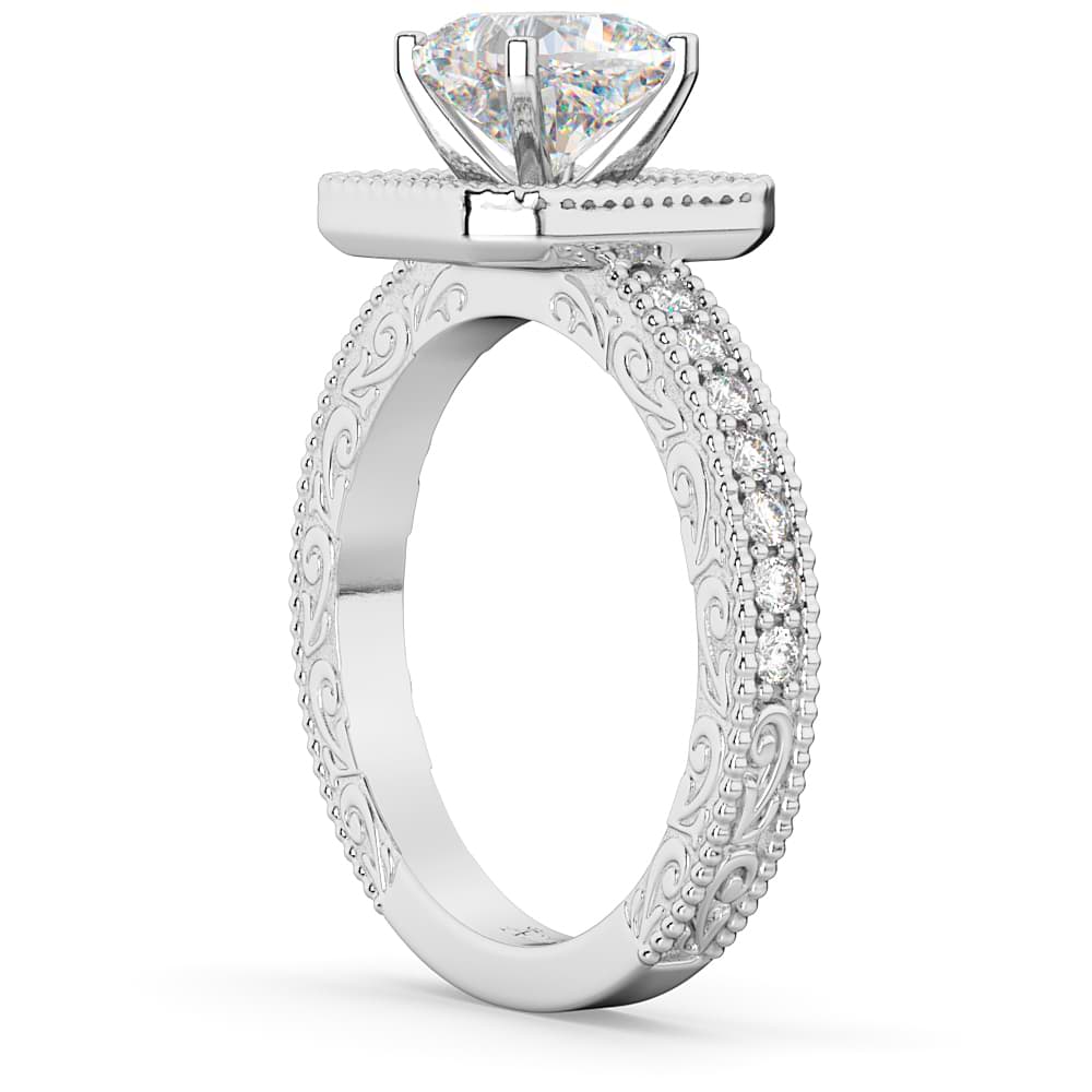 Milgrain Square Halo Diamond Engagement Ring 18kt White Gold (0.32ct.)