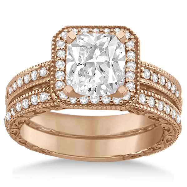 Square Halo Wedding Band & Engagement Ring 14kt Rose Gold (0.52ct.)