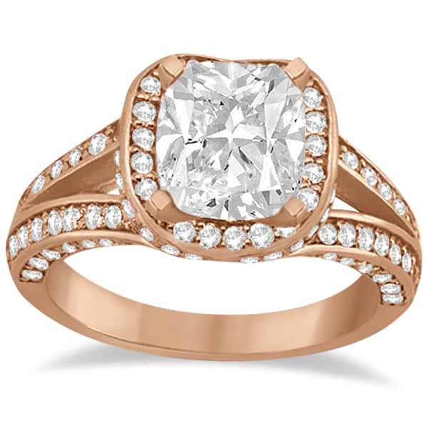 Split Shank Diamond Halo Engagement Ring in 18k Rose Gold (1.20ct)