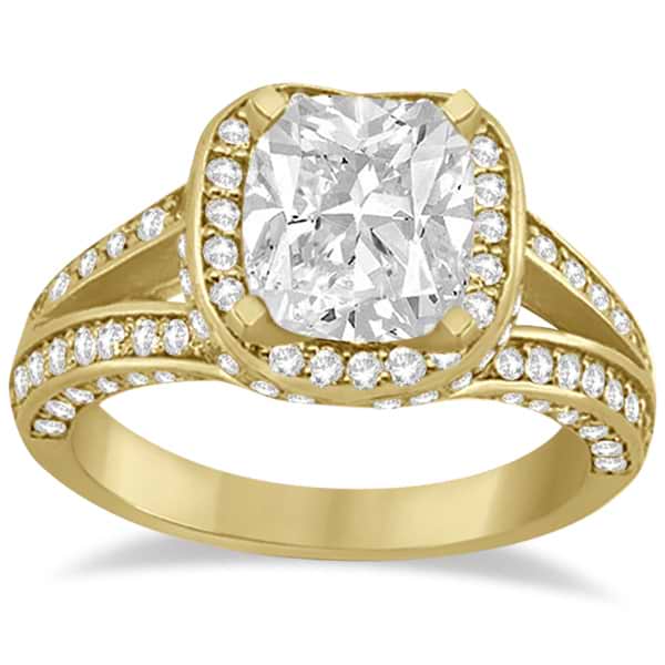 Split Shank Diamond Halo Engagement Ring in 18k Yellow Gold (1.20ct)