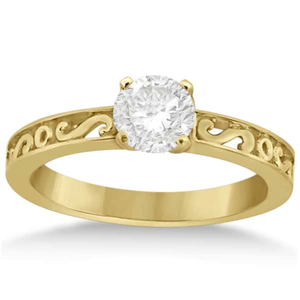 Carved Infinity Design Solitaire Engagement Ring 18k Yellow Gold