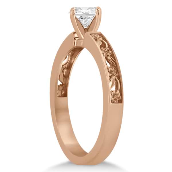 Flower Carved Solitaire Engagement Ring Setting 14kt Rose Gold