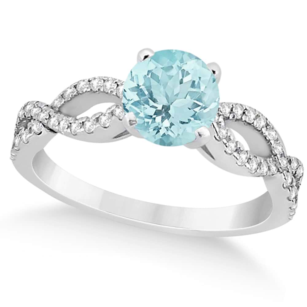 Diamond & Aquamarine Twist Infinity Engagement Ring 14k White Gold (1.40ct)