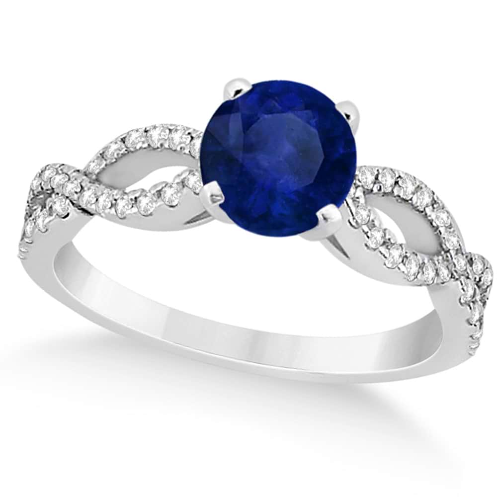 Diamond & Blue Sapphire Twist Infinity Engagement Ring 14k White Gold (1.40ct)
