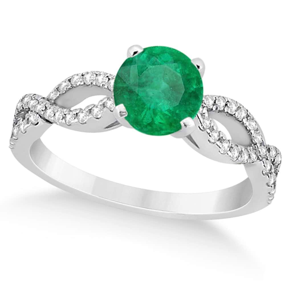 Diamond & Emerald Twist Infinity Engagement Ring 14k White Gold (1.40ct)