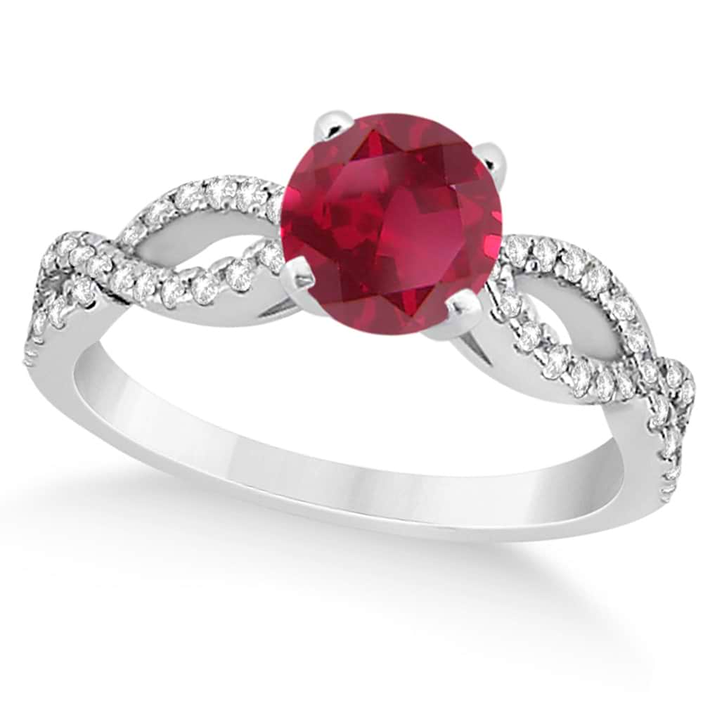 Diamond & Ruby Twist Infinity Engagement Ring 14k White Gold (1.40ct)