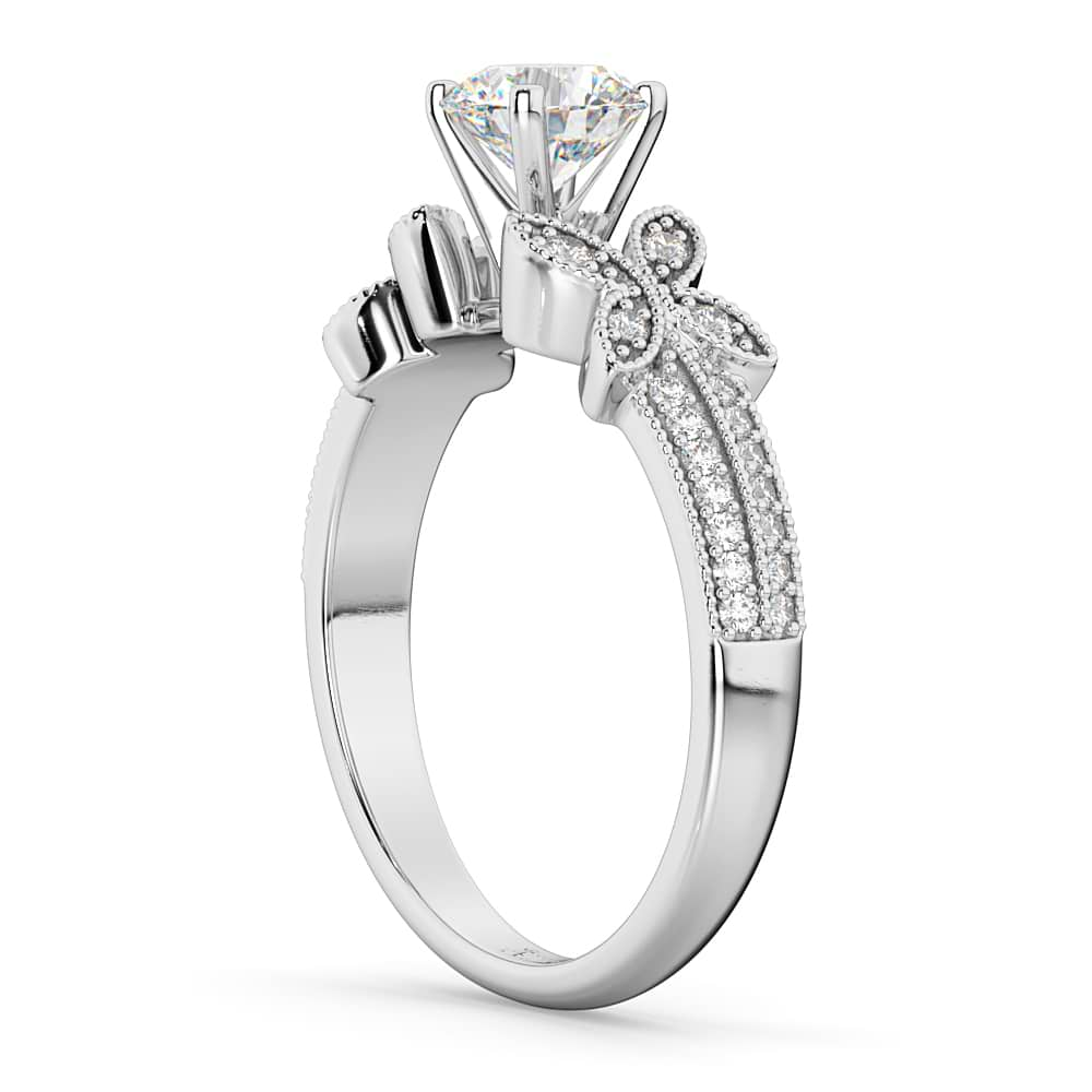 Butterfly Milgrain Diamond Engagement Ring 14K White Gold (0.25ct)