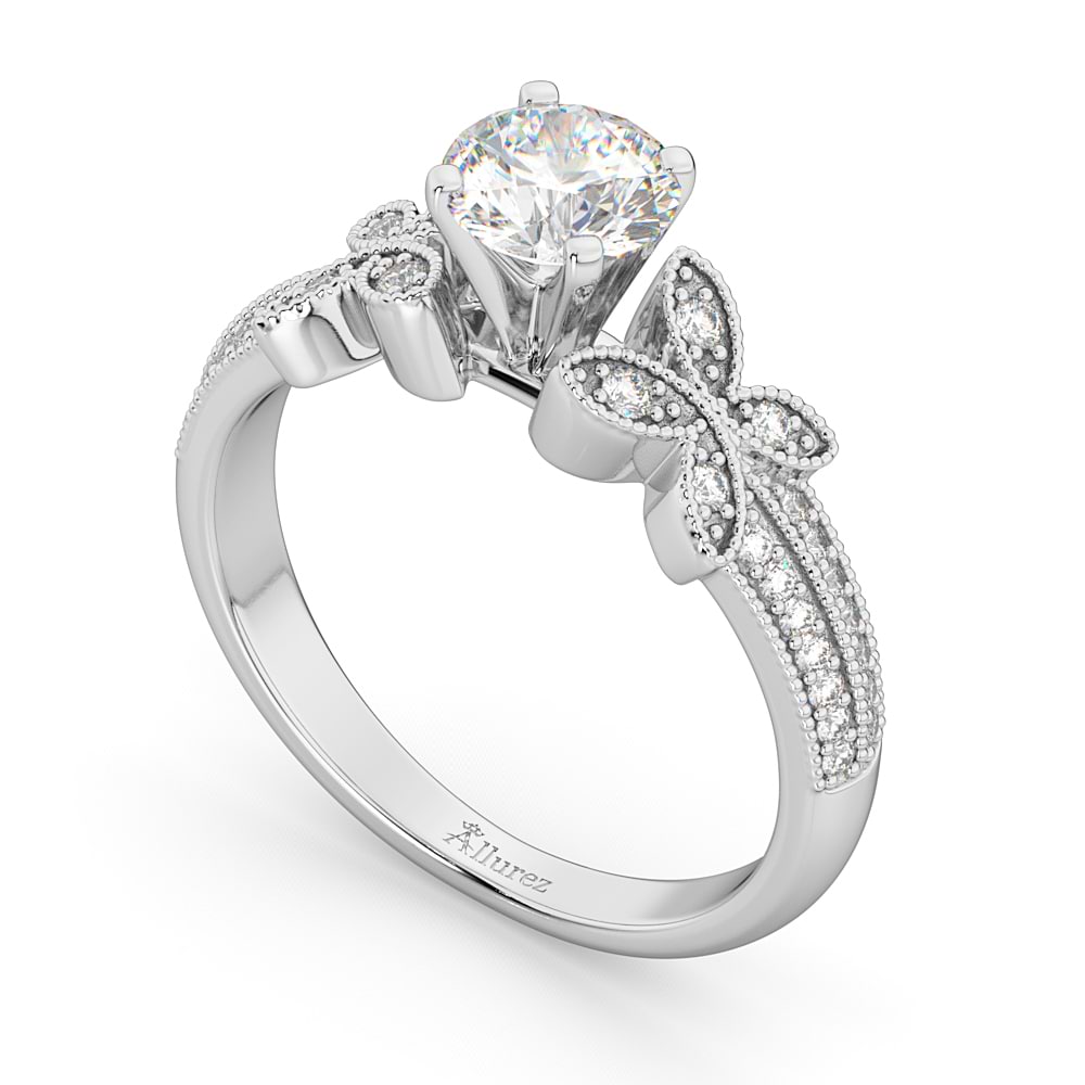 Butterfly Milgrain Diamond Engagement Ring 14K White Gold (0.25ct)