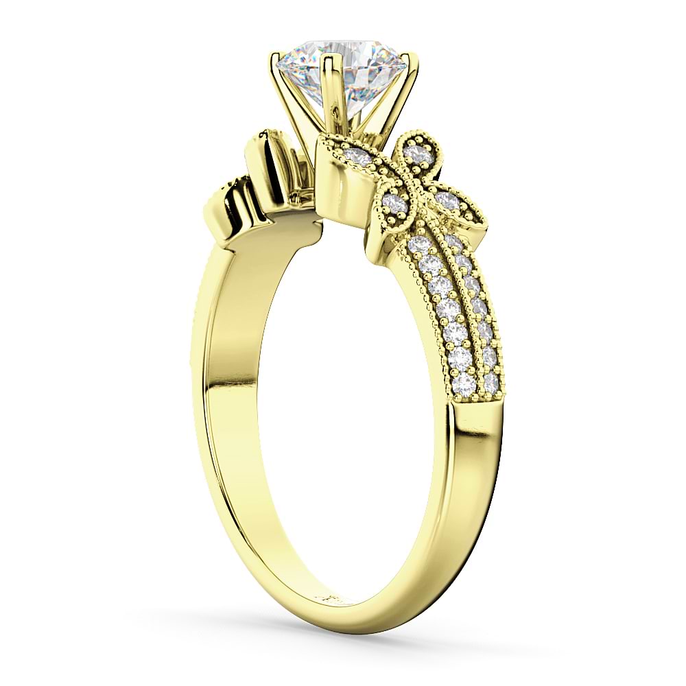 Butterfly Milgrain Diamond Engagement Ring 14K Yellow Gold (0.25ct)