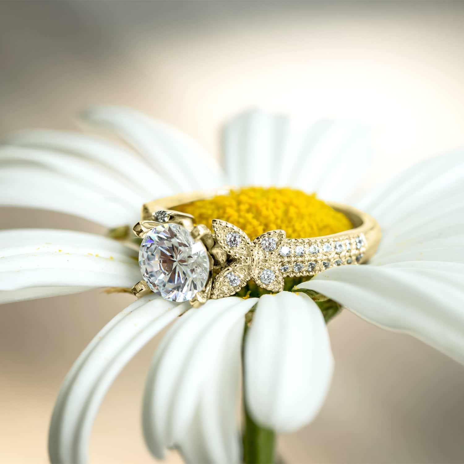 Butterfly Milgrain Diamond Engagement Ring 14K Yellow Gold (0.25ct)
