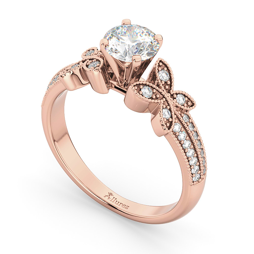 Butterfly Milgrain Diamond Engagement Ring 18k Rose Gold (0.25ct)