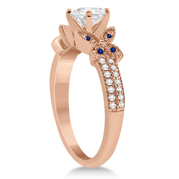Diamond & Blue Sapphire Butterfly Engagement Ring 14K Rose Gold